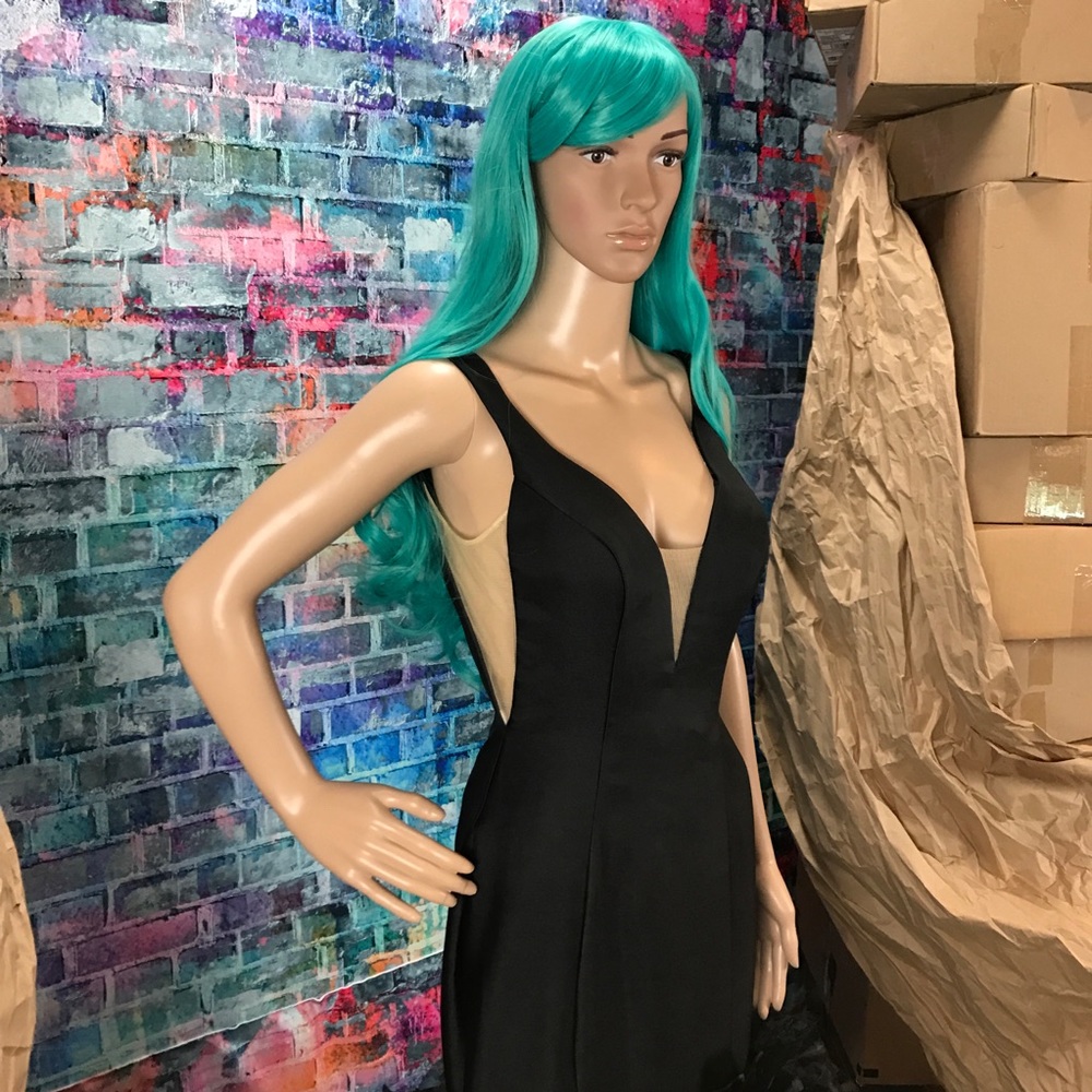Sherri Hill Black Plunging V-Neck Mermaid Gown with Ruffled Skirt - Picture 8 of 11